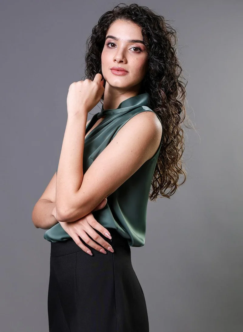 زجزاج Twisted Neck Sleeveless Top -  Green